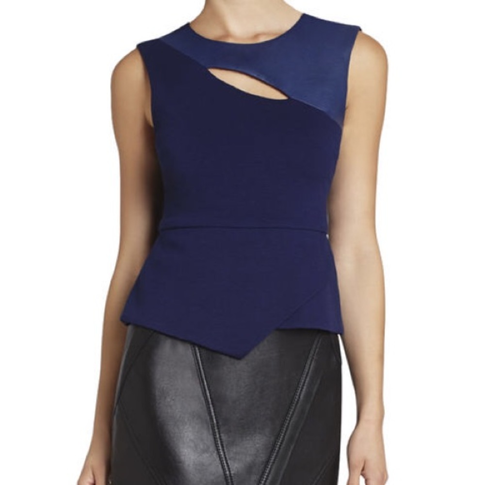 BCBG Max Azria Farrah Mixed Media Top with Keyhole